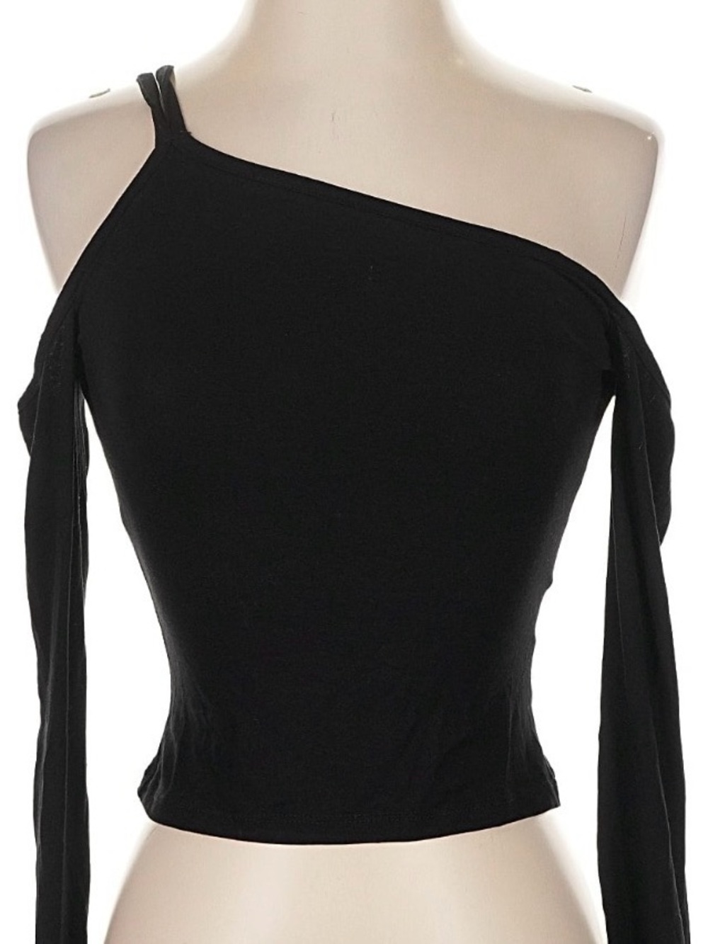 Black One-Shoulder Long-Sleeve Women’s Top